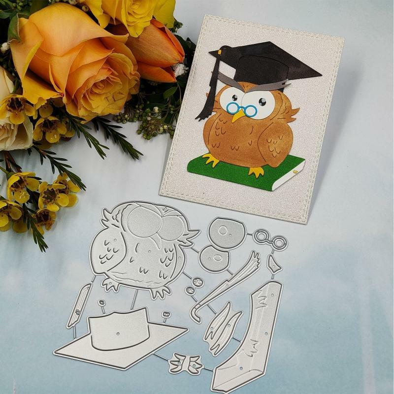 Cartoon Owl with Graduation Cap Metal Cutting Dies Stencil DIY Album Template