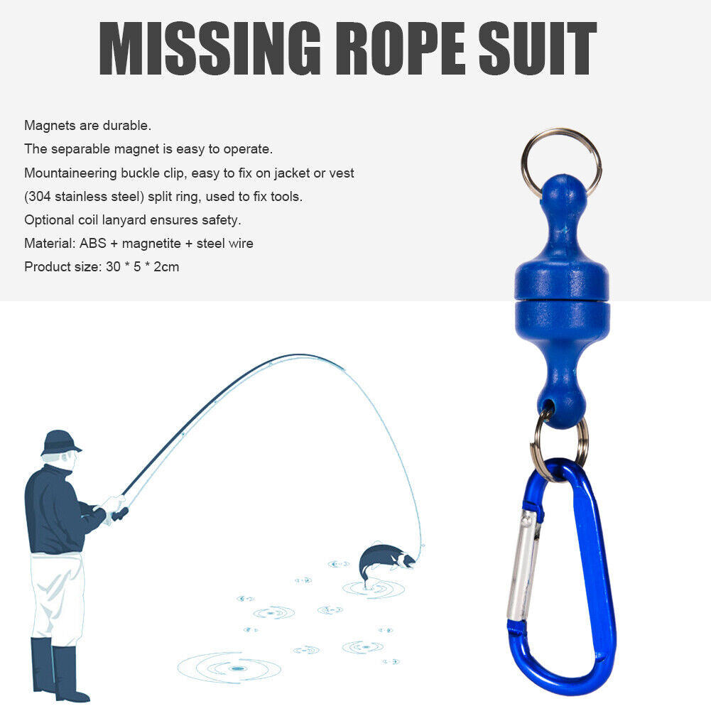 Magnetic Net Release Keeper with Lanyard Carabiners for Fly Fishing (Blue)