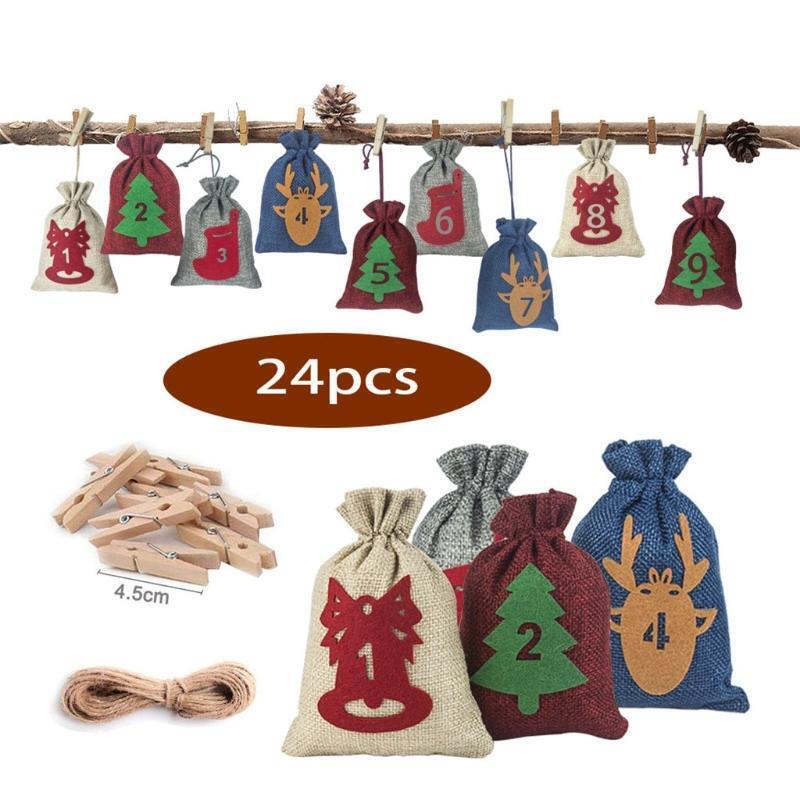 Felt Christmas Burlap Bag 24 Countdown Christmas Advent Calendar Gift Bag