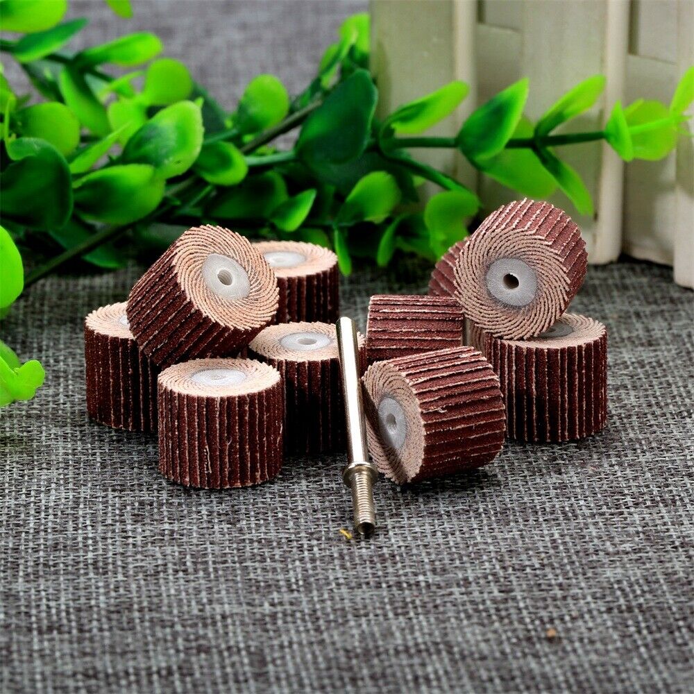 10Pcs 15mm Grinding Buffing Polishing Sandpaper & Mandrel Shank Rotary Tool