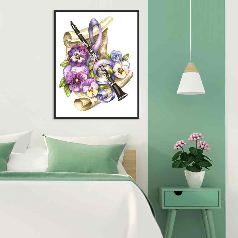 Full Square Drill 5D DIY Diamond Painting Musical Instrument Flower Kit
