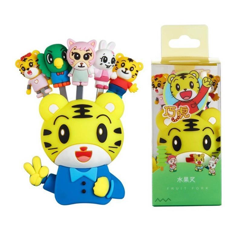 5 Pieces Fruit Forks Cartoon Environmentally Friendly Dessert Forks with Holder