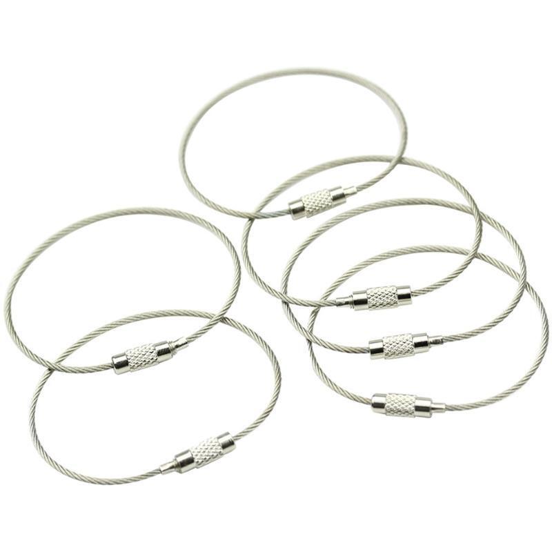 10Pcs Screw Locking Stainless Steel Wire Keychain Key Ring Cable Outdoor Hiking