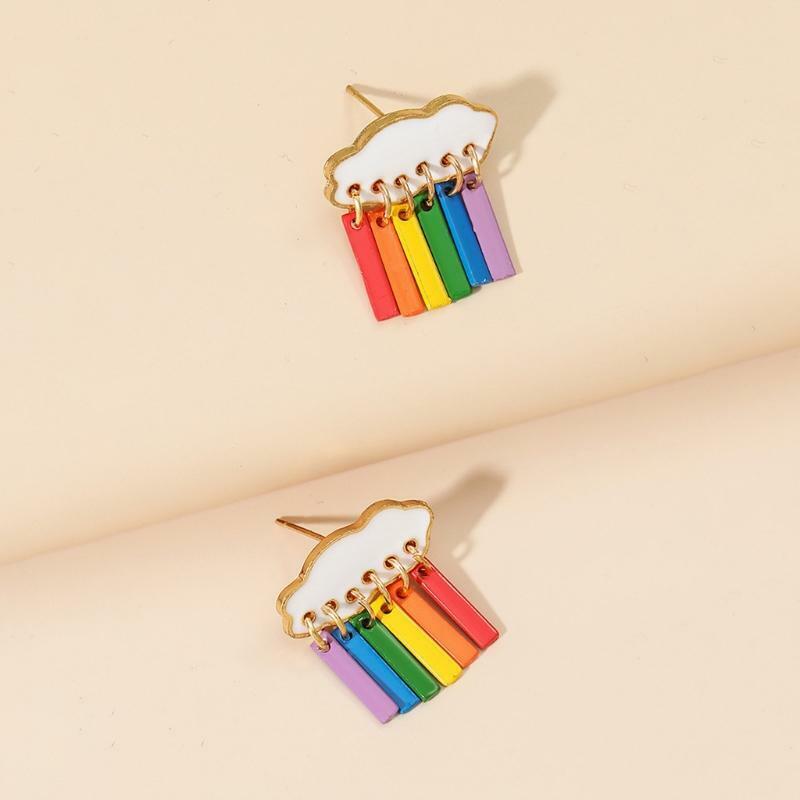 Cute Cloud Raindrop Earrings Rainbow Pendant Earrings Women Wedding Jewelry Gift