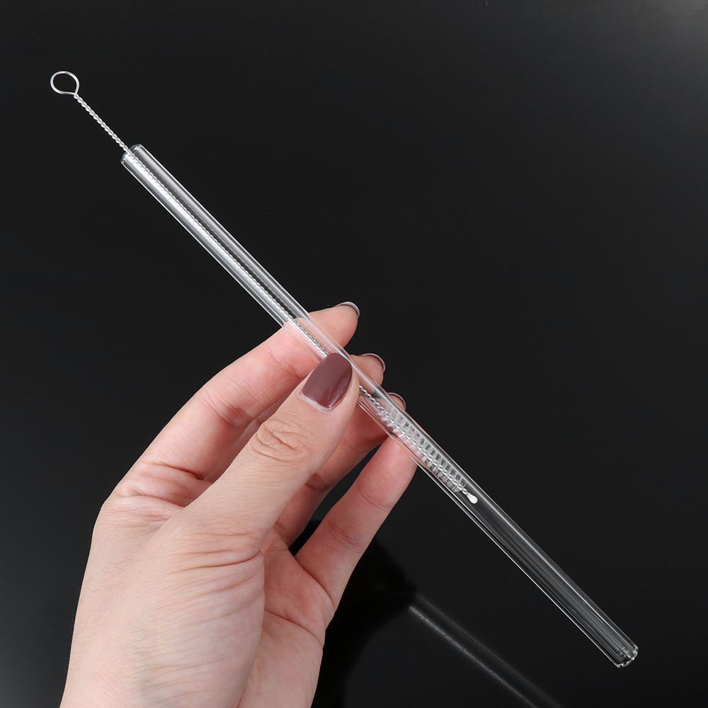 Drinking Transparent Wedding Glass Straws Straight Tube Clean Brush Reusable