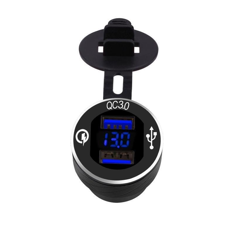 Hella Din Aluminum QC3.0 Dual USB Fast Charger LED Voltmeter for B-MW Motorcycle