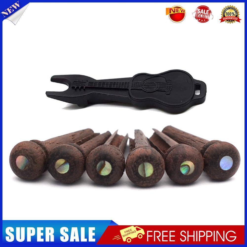 6pcs/set Guitar Rosewood Bridge Pins with Peg Puller for Acoustic Guitar