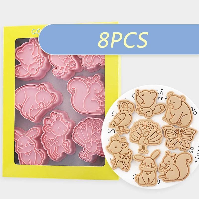 Set of 8 Forest Animal Theme Cookie Cutters Plastic Fondant Cutter Cookie Stamps