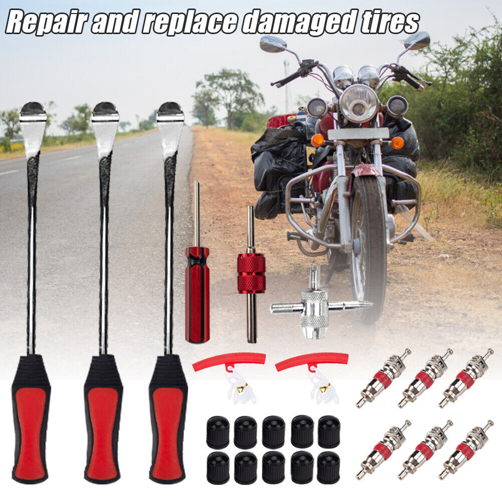 24pcs/set Car Tire Levers Red Rim Protectors Valve Cores Tools Caps Kit