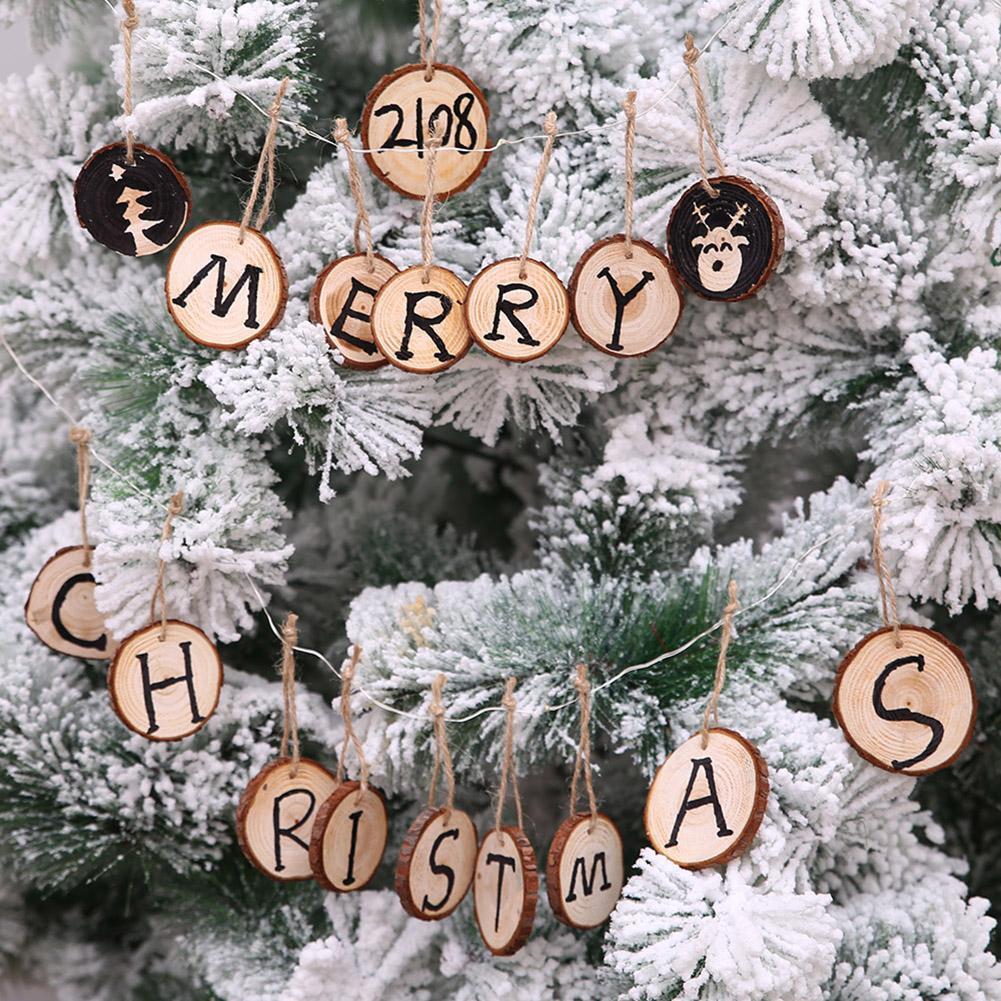 20pcs Christmas Xmas Tree Wood Log Slices Discs Cutout Circle Wood Disks