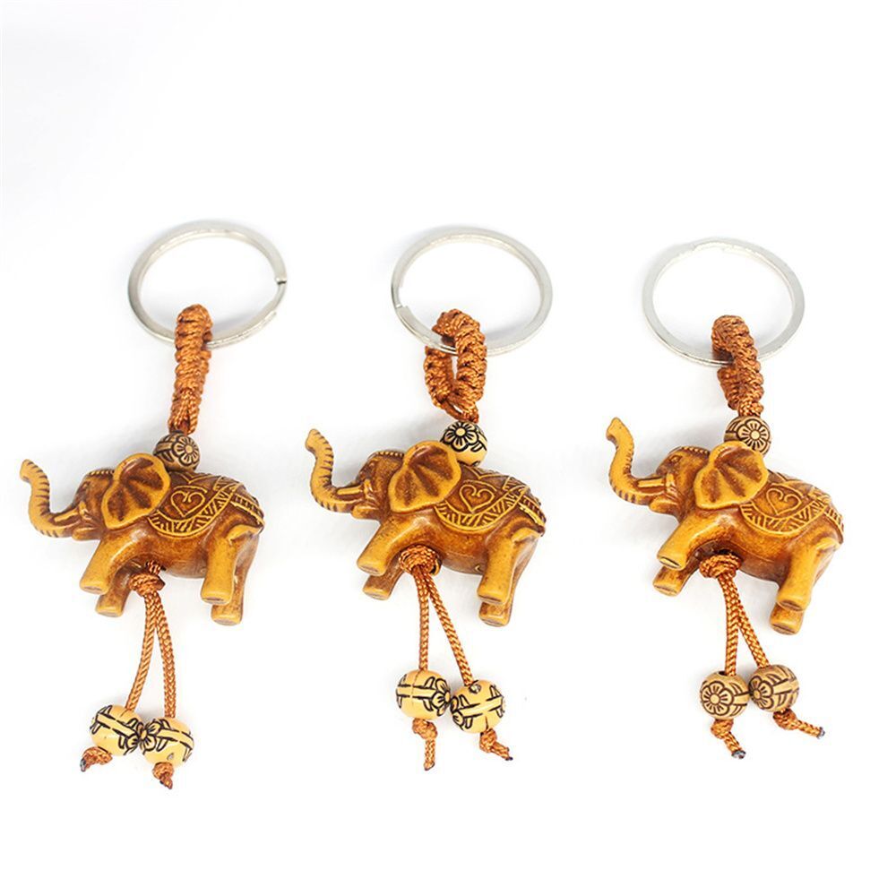 Animal Shape Elephant Carving Pendant Key Ring Wooden Keychain Key Holder