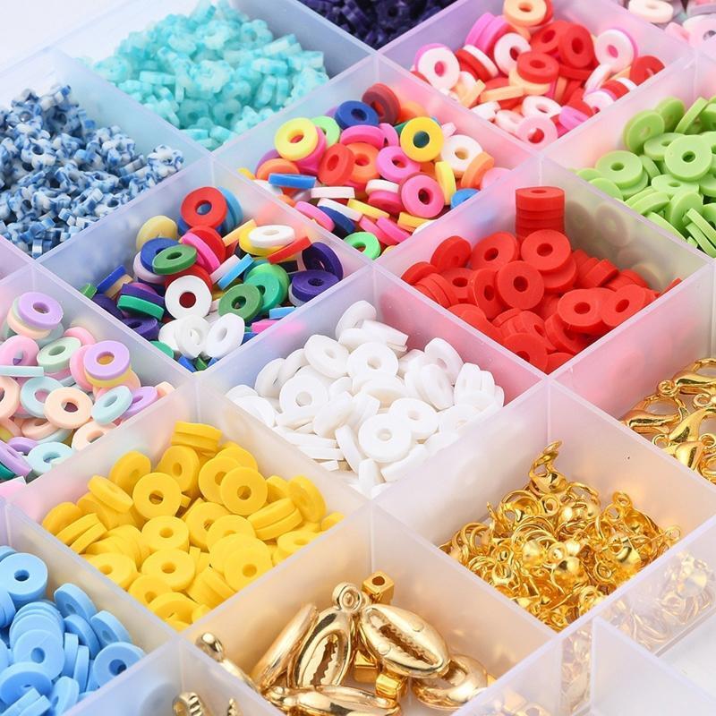 Clay Beads Set Pendant Charms Letter Beads with Storage Box Elastic Strings