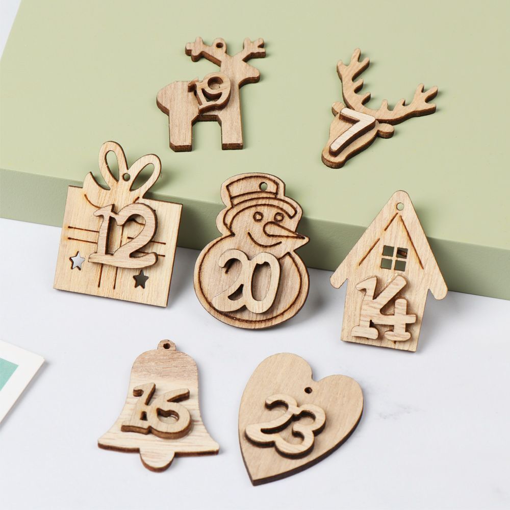 Countdown Hanging Tags Number Label Wooden Pendant Christmas Advent Calendar
