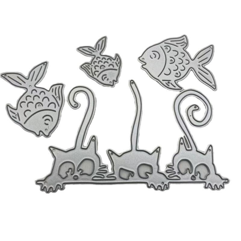 Cartoon Cat Fish Cutting Dies Stencil Metal Scrapbook Album Paper Card Template