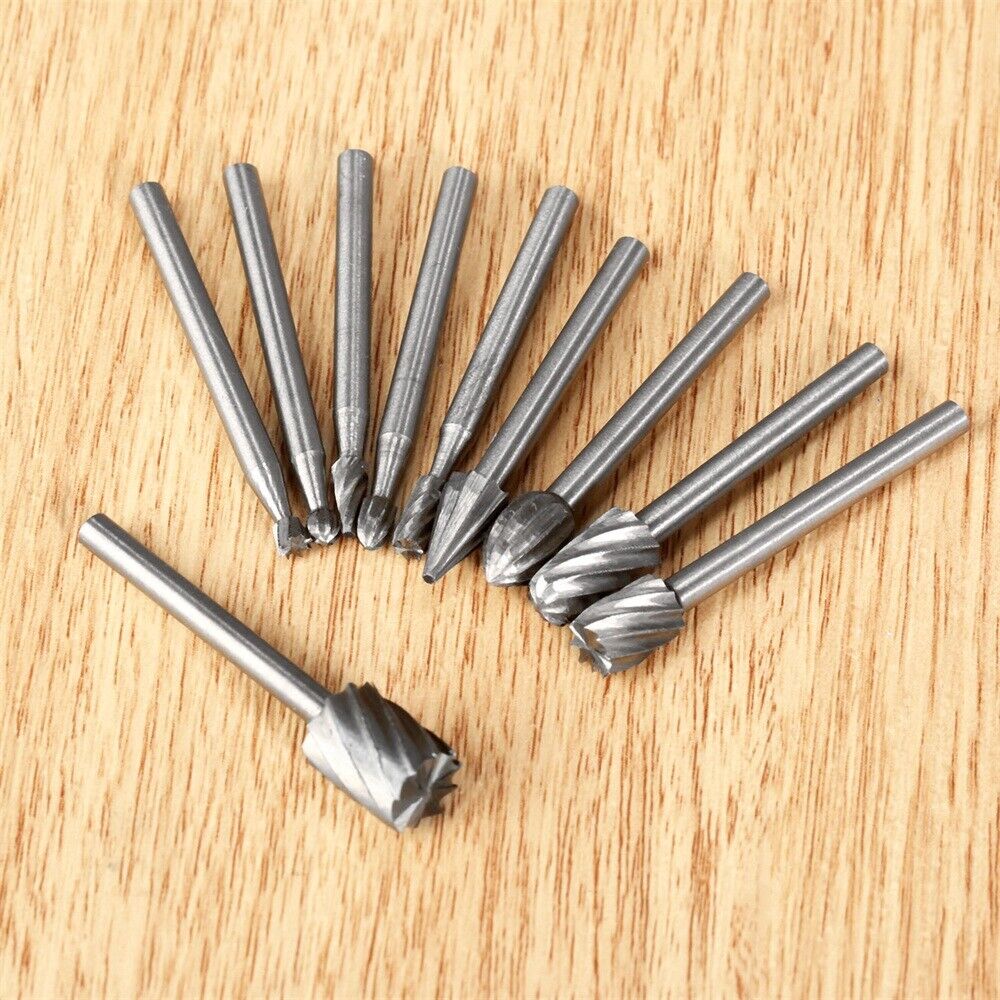 10pc Engraving Cutting Beveling Polishing Burr Rotary File Drill Bits 1/8" Shank