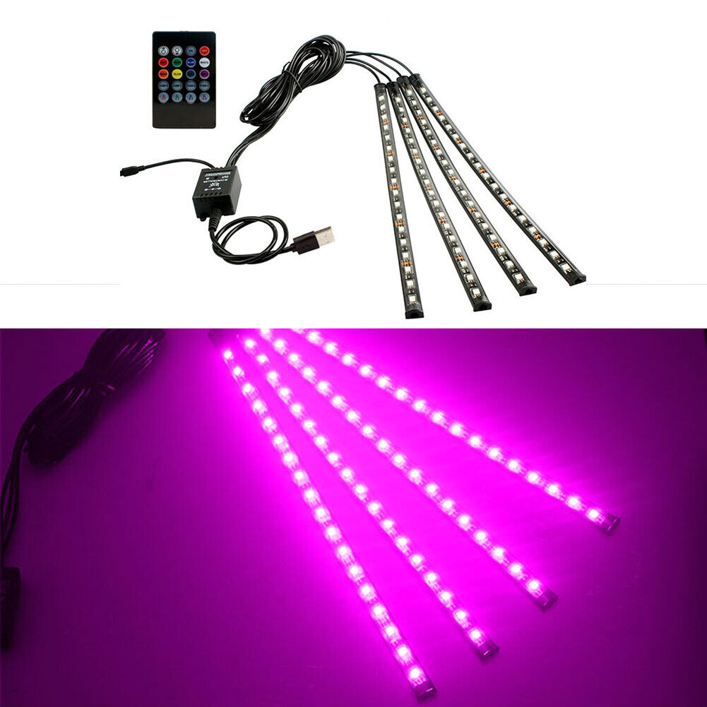 5V USB 4 in 1 LED Car Foot Light RGB SMD5050 72 LED Strip Ambient Lamp