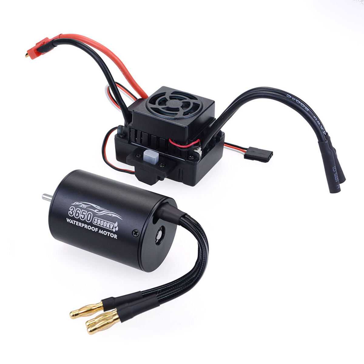 Waterproof 3650 3900KV Brushless Motor 60A ESC Combo for 1/10 RC Cars Black
