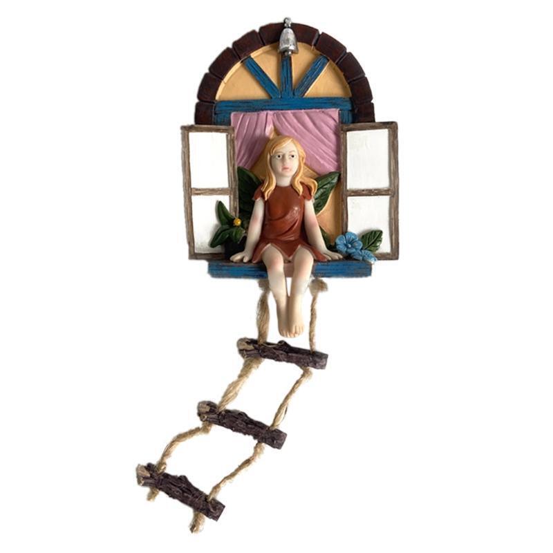 Window Fairy Statue Tree Ornament Pendant Outdoor Garden Cute Cartoon Sculpture