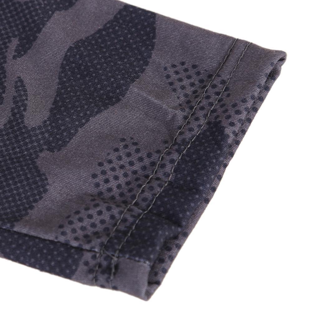 Men Long Sleeve Camouflage Lapel T-shirt Army Military Cotton Top(Grey L)