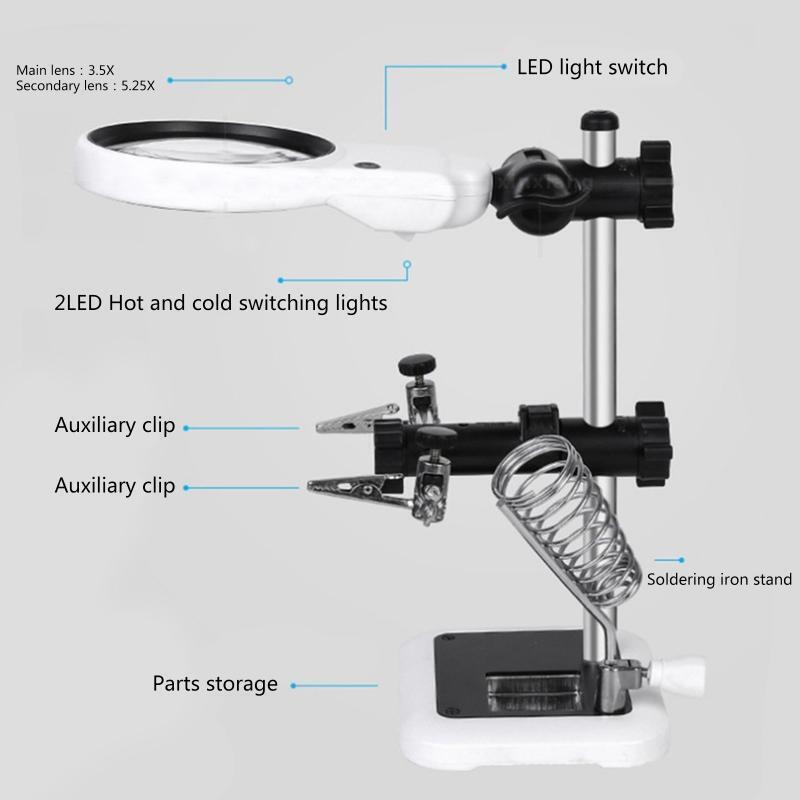 3.5X 5.25X LED Light Magnifier Soldering Station Magnifying Desk Lamp Helping