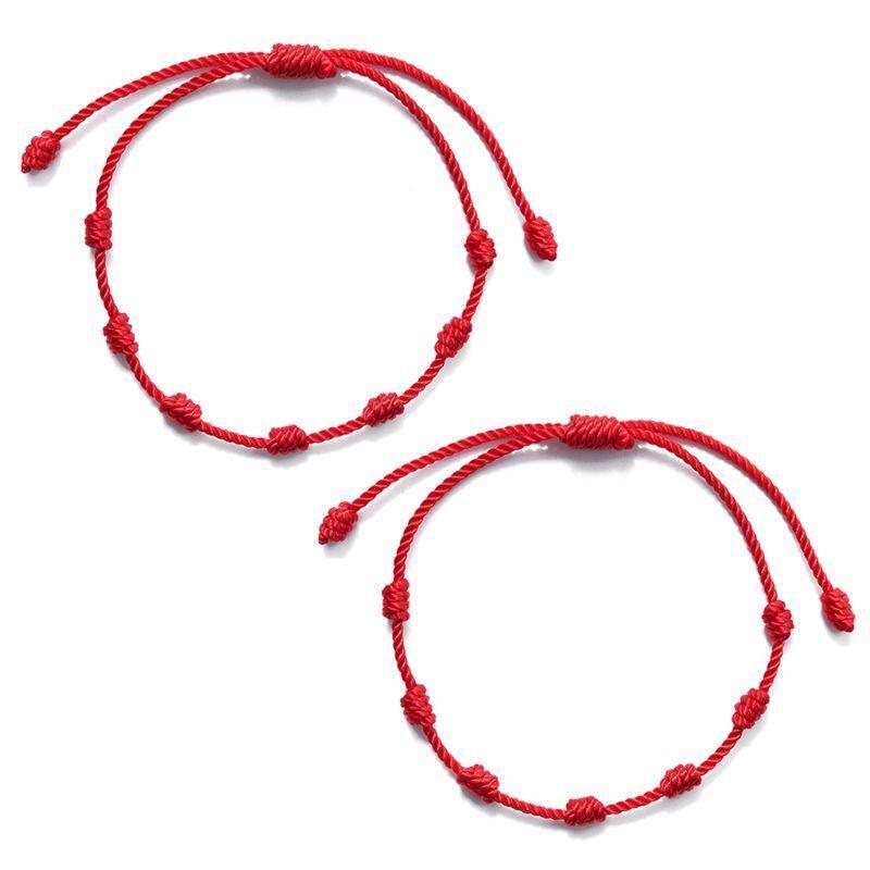 2Pcs 7 Knots Lover Red String Friendship Bracelet Attract Wealth Amulet Success