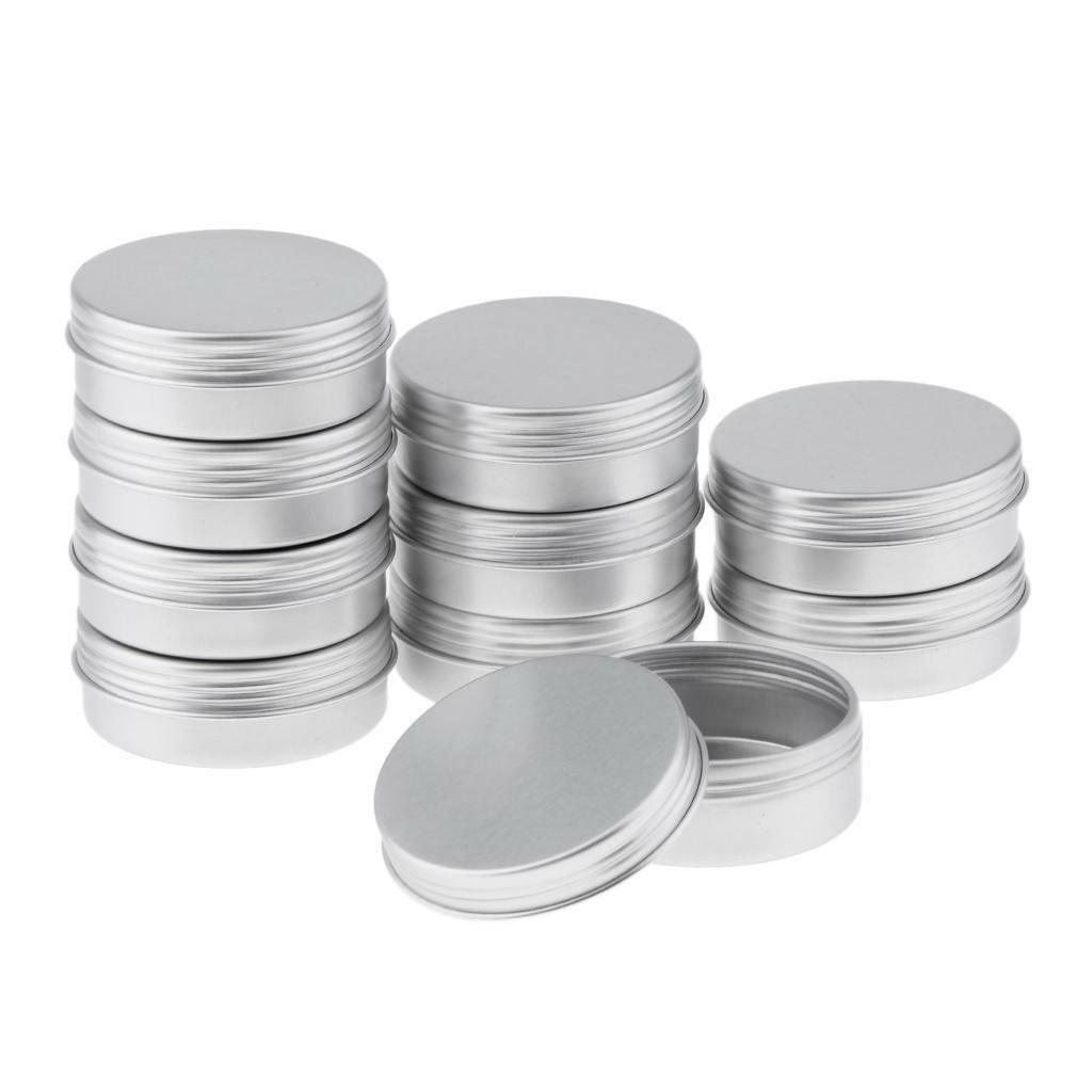 10Pcs Empty Cosmetic Pots Lip  candle Screw lid Jar Aluminium Tins 25ml