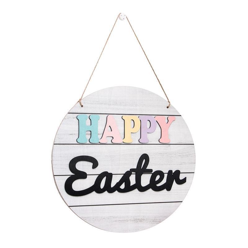 Happy Easter Wooden Hanging Sign Rustic Front Door Hanger Festival Wall Decor