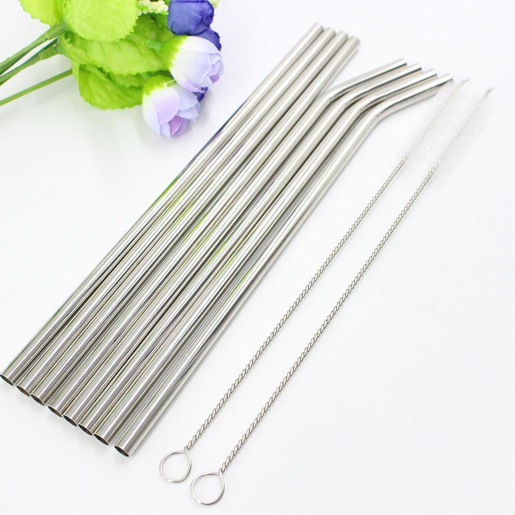 8pcs Stainless Steel Metal Drinking Straws+2 Cleaning Brushes Sets
