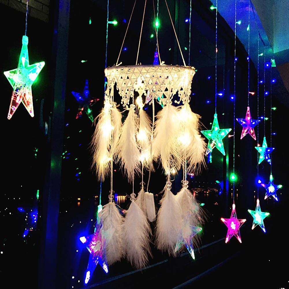 Feathers Stars Moon Dream Catcher LED Light String Hanging Pendant (White)