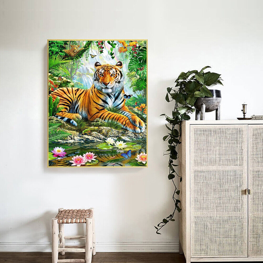 5D Diamond Painting Tiger by Creek Full Round Drill Rhinestone DIY Wall Art