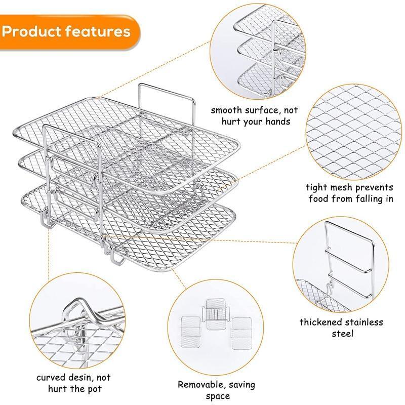 Three-tier Grill Steaming Rack Food Safe Stainless Steel Material Air Fryer Tool