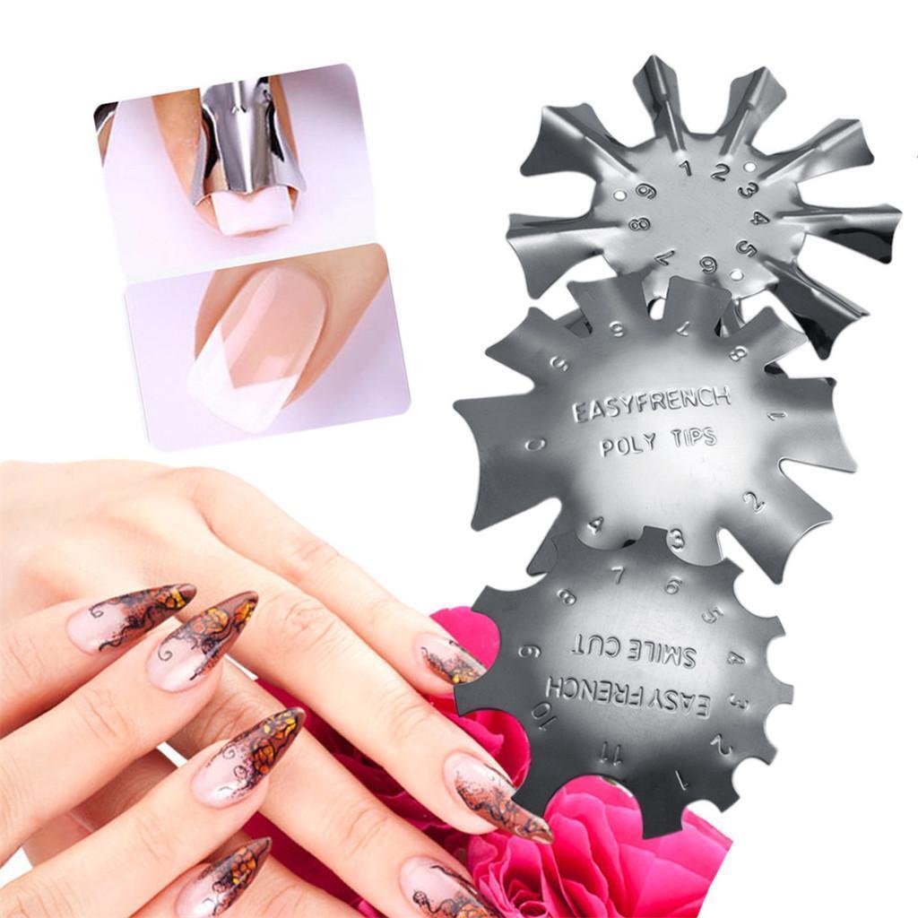 3 Size Nail Art French Tips  Line Trimmer Metal Nail Guide Template
