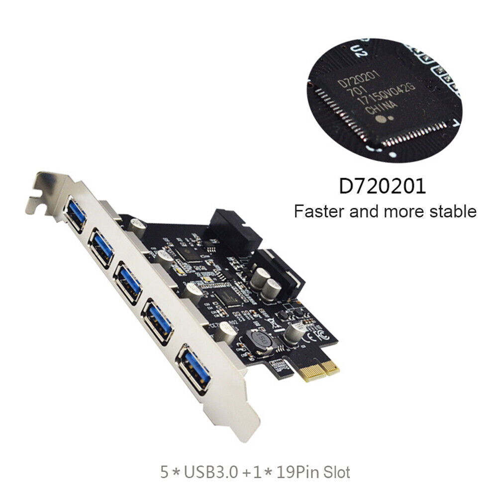 PCI-E Expansion Card for Desktop PC 5 Ports USB 3.0 HUB Adapter Extender