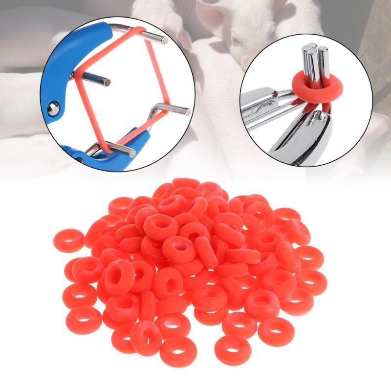 100 Pcs Castration Rubber Ring Pliers Accessories Elastic Reusable Tail Cutting