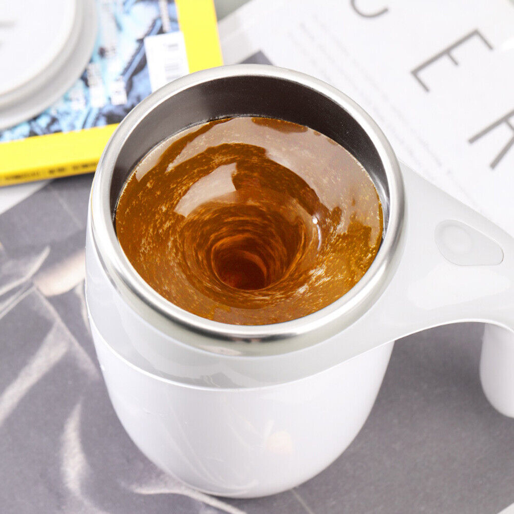 Electric Stirring Coffee Mug Automatic Steel Mixer Milk Whisk Cup (White)
