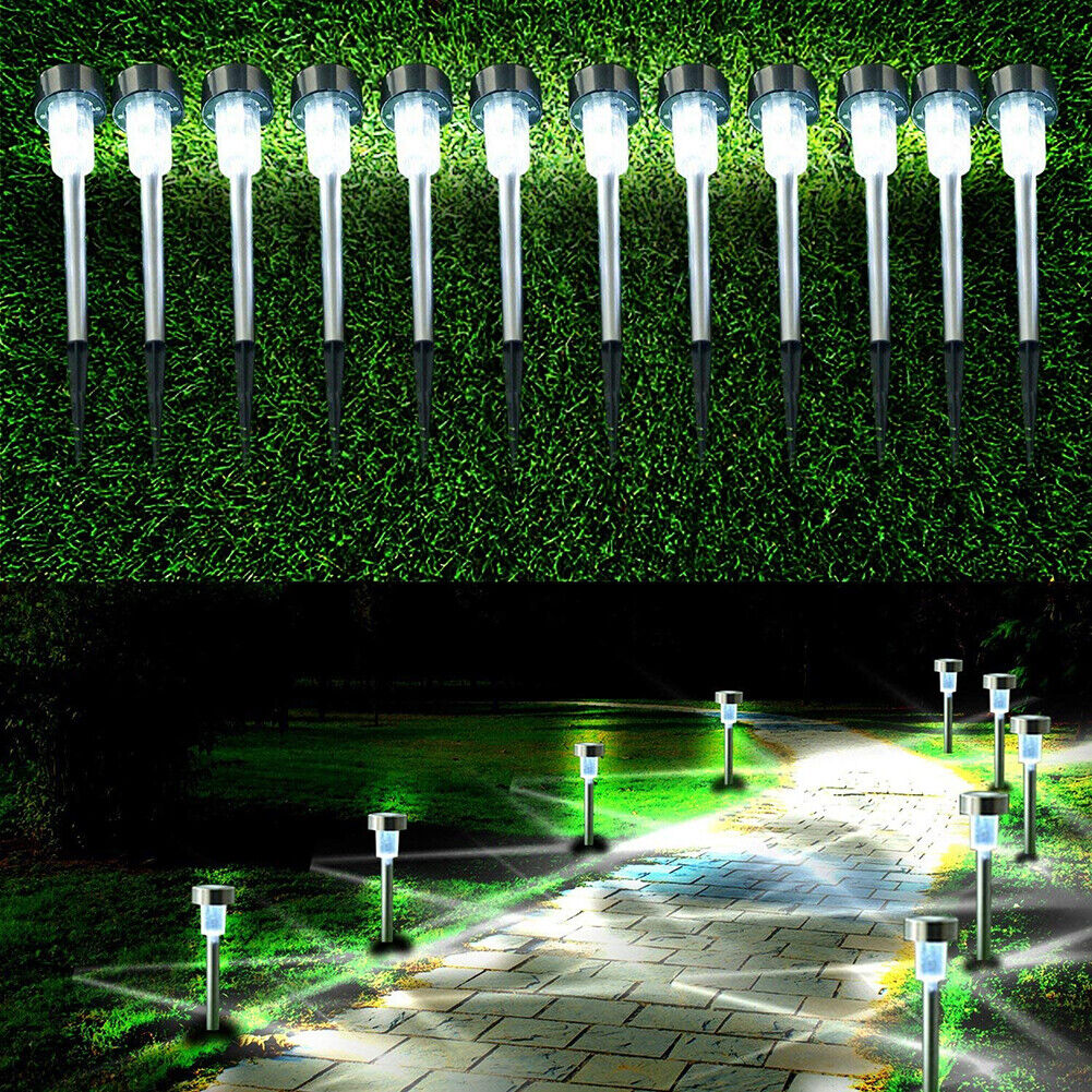 10pcs LED Solar Light Mini Steel Tube Lawn Stake Lamp Garden Decor (White)