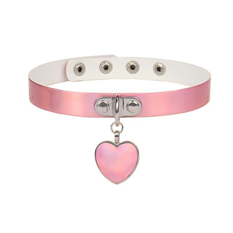 Gothic Jewelry Goth Leather Choker Necklace Heart Pendant Punk Collar Choker
