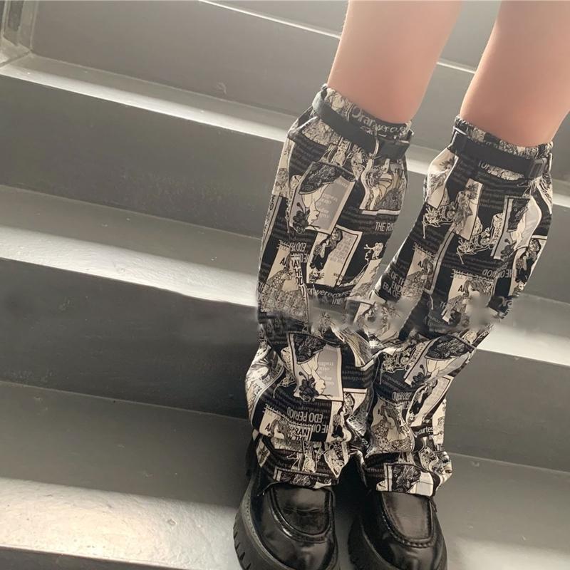 Women Punk Baggy Leg Warmers Harajuku Japanese Anime Geisha Print Foot Cover