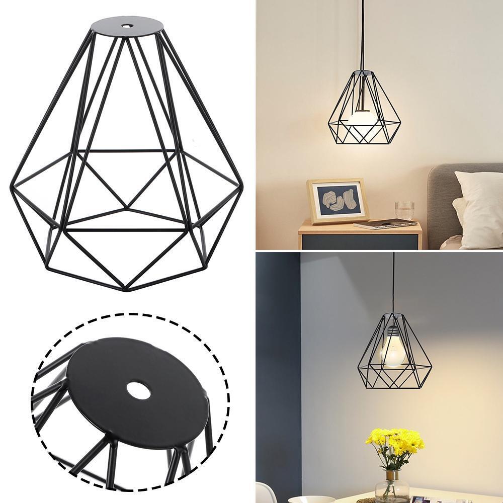 Metal Pendant Lamp Shade Geometric Ceiling Plate Light Holder Hanging Lamp Cage