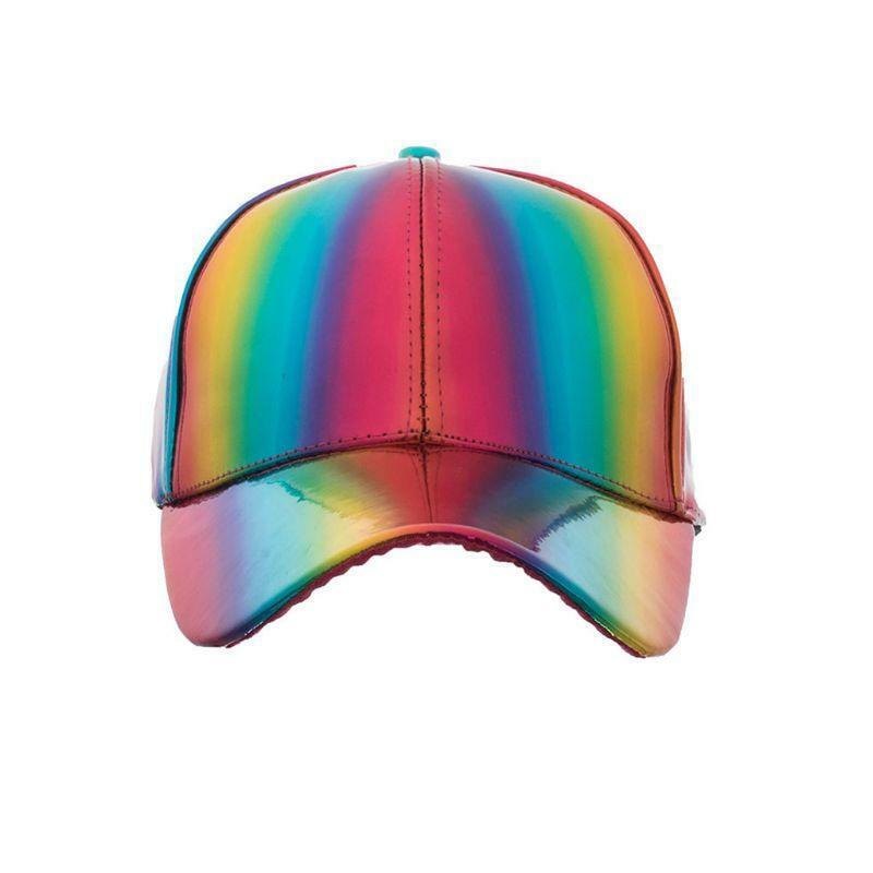 Women Men Futuristic Rainbow Iridescent Reflective Baseball Cap Colorful 80s Hip