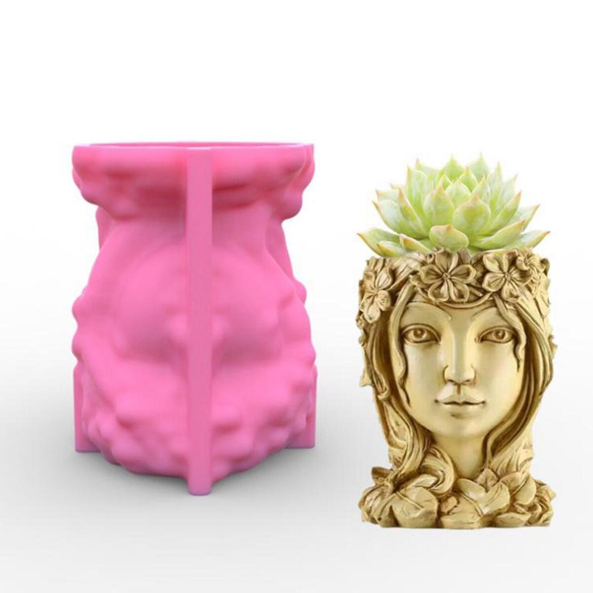 2Pcs Girl Face Flower Pot Silicone Mold Plaster Flowerpot Planter DIY Mould