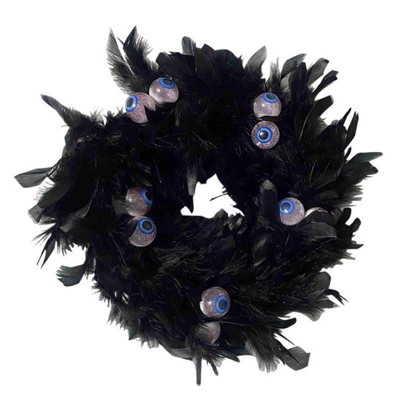 11in Black Natural Cocktail Feather Wreath with Eye Halloween Decor Door Wreath