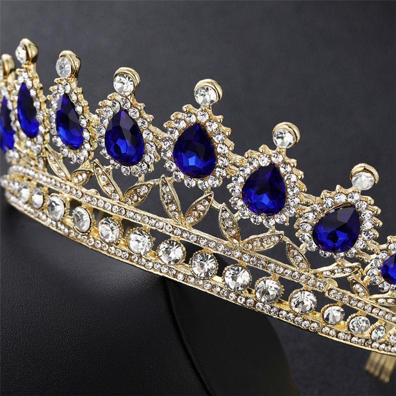 Blue Bride Crown Hair Triple Wedding Garment Jewelry for Women