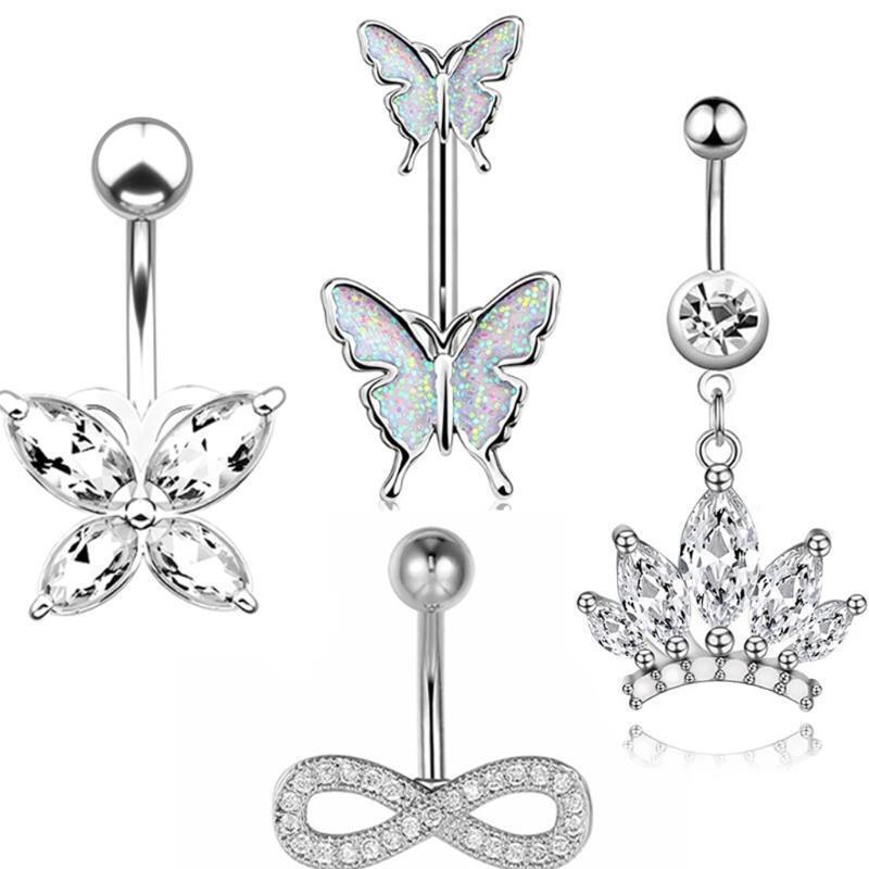 4Pcs/set Steel Stainless Steel Hollowed Out Crown Dumbbell Body Piercing Jewelry