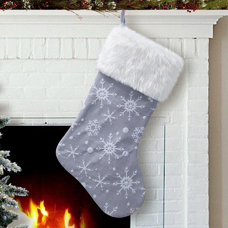 Plush Christmas Stockings Christmas Socks Decoration Snowflake Stockings