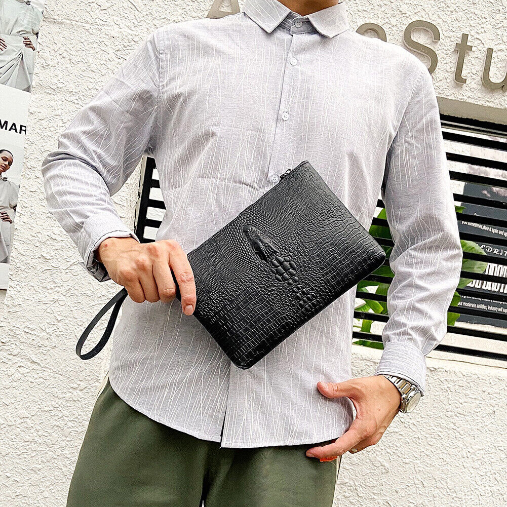 Fashion Alligator Leather Men Wallet Solid Business Purse Zipper Clutch Bag