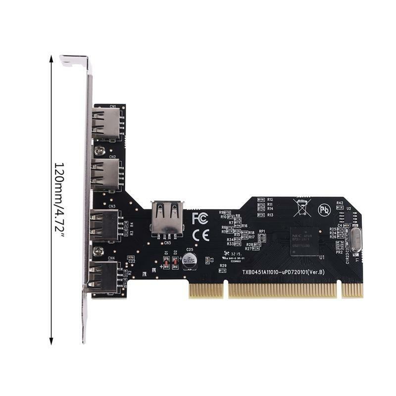 5 Port USB2.0 PCI Hub Controller Expansion Card 480Mbps Desktop Converter Driver