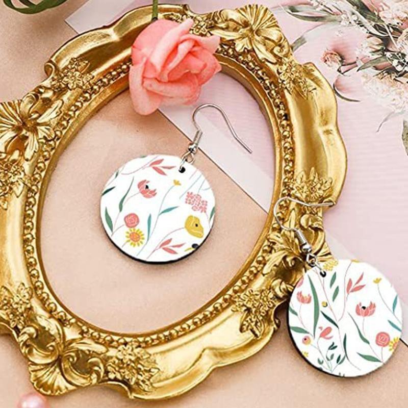 50Pieces Sublimation Blank Earrings Wood Round Charm for Halloween Xmas