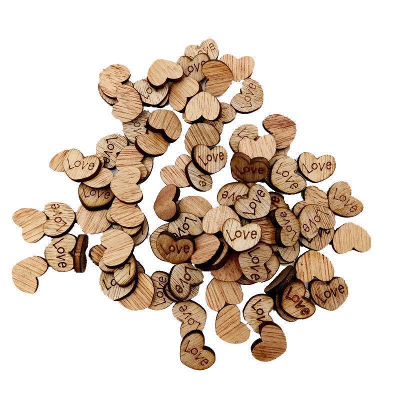 100 Pieces Wood Shapes Unfinished Heart Love Printed Slice for Craft 12x15mm