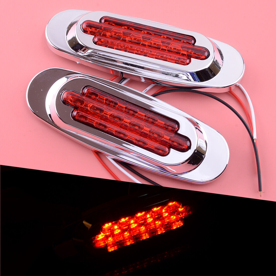 2pc Red 16 LED Chrome Side Marker Clearance Lamp Turn Signal Light Truck Trailer